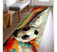 Alfombra para corredor de balón de fútbol, deportivo, dinámico, con diseño de paisaje de la ciudad, salpicaduras, color verde, pelo bajo, suave, rectangular, resistente a las manchas, para cocina