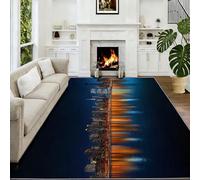 Alfombra para fotografía, lavable a máquina, 140 x 200 cm, antideslizante, vista nocturna, rascacielos, alfombra para salón, dormitorio, comedor, habitación de los niños, mesita de noche, cocina y