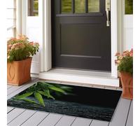Alfombra para habitación Infantil Gotas de Agua de Hojas de bambú Frescas Fácil de cuidar, Resistente 60x150 cmLavable Antideslizante Felpa,Verde