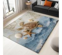 Alfombra para Interior 120 x 180 cm Estilo Retro Tortuga Estrella De Mar Conchas Alfombra Impresión 3D Modern, Gris Habitación Suave Antideslizante, para salón Dormitorio Infantil Alfombrilla