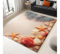 Alfombra para Interior 120 x 180 cm Surrealismo Playa Conchas Estrellas Mar Palmeras Alfombra Impresión 3D Modern, Beige Habitación Suave Antideslizante, para salón Dormitorio Infantil Alfombrilla