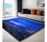 Alfombra para Interior 140 x 200 cm Vista Nocturna De Hong Kong (Fotografía) Alfombra Impresión 3D Modern, Azul Habitación Suave Antideslizante, para salón Dormitorio y habitación Infantil Alfombrilla