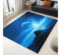 Alfombra para Interior 160 x 230 cm Estilo Fantástico Con Halo Planeta Y Estrellas Alfombra Impresión 3D Modern, Azul Habitación Suave Antideslizante, para salón Dormitorio Infantil Alfombrilla