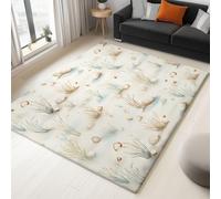 Alfombra para Interior 60 x 90 cm Acuarela De Playa Conchas Y Hierba Alfombra Impresión 3D Modern, Beige Habitación Suave Antideslizante, para salón Dormitorio y habitación Infantil Alfombrilla