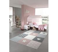 Alfombra para niños Alfombra para jugar Habitación para niños Alfombra para bebés Corazón de estrella in Rosa blanco gris Größe 80x150 cm