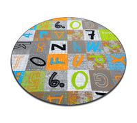 Alfombra para niños JUMPY circulo Patchwork Letras Números gris / naranja / azul circulo 100 cm