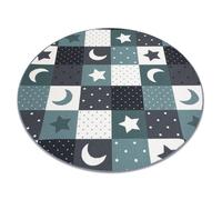 Alfombra para niños STARS circulo estrellas turquesa / gris circulo 100 cm