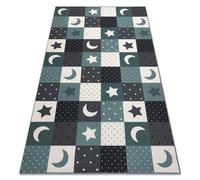 Alfombra para niños STARS estrellas turquesa / gris 100x250 cm