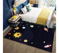 Alfombra para Niños Universe Planet Astronaut 3D Antideslizante Azul Negro - Nave Espacial, Cohetes, Sala de Estar, Gaming, Lavable (Color2, 120 x 160 cm)