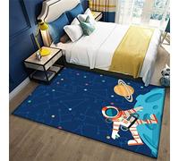 Alfombra para Niños Universe Planet Astronaut Alfombra de Sala de Estar 3D Antideslizante Azul Negro Nave Espacial Cohetes Alfombras Infantil Alfombra de Gaming Lavable (Color4,80 x 160 cm)