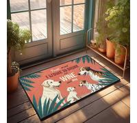 Alfombra para puerta de entrada al aire libre que los viajeros quieren vinar, cenar y disfrutar de los perros, tapete impermeable y divertido para decoración de dormitorio (65 x 90 cm)