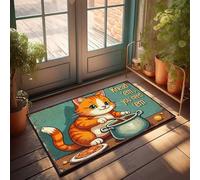 Alfombra para puerta delantera con texto en inglés "Knead 'Em, You Need 'Em: A Whimsical Cat'S Bakery Adventure Felpudo decorativo para habitación retro (65 x 90 cm)