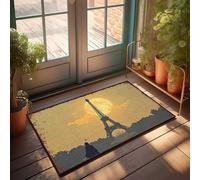 Alfombra para puerta delantera, diseño de silueta de la Torre Eiffel contra la luna llena, decoración retro para habitación (65 x 90 cm)