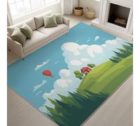 Alfombra para Sala Azul Cielo Antideslizante Lavables en Lavadora Alfombras Habitacion Dormitorio Comedor Cocina Dibujos Animados Casa En La Colina Tranquilo Pequeña Pelo Corto Tapete 60 x 100 cm