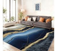 Alfombra para Sala de Estar 140 x 200 cm - Moderno Lujoso mármol Alfombra para Dormitorio Lavable a Máquina, Suave y Antideslizante Esponjosa para Habitación Infantil Oro Azul