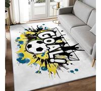 Alfombra para sala de estar, 180 x 240 cm, para dormitorio, lavable a máquina, antideslizante, diseño de graffiti, fútbol, letras y rayas, alfombra blanca impresa de pelo bajo, apta para niños y