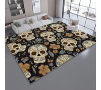Alfombra para Sala de Estar 40 x 60 cm - Cráneo gótico sobre Fondo Negro Alfombra para Dormitorio Lavable a Máquina, Suave y Antideslizante Esponjosa para Habitación Infantil Multicolor