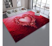 Alfombra para Sala de Estar 40 x 60 cm - Fondo Rojo romántico en Forma de corazón Alfombra para Dormitorio Lavable a Máquina, Suave y Antideslizante Esponjosa para Habitación Infantil Rojo