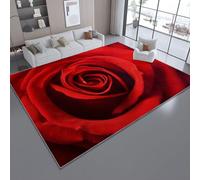 Alfombra para Sala de Estar 50 x 80 cm - Me encantan Las Rosas Rojas Alfombra para Dormitorio Lavable a Máquina, Suave y Antideslizante Esponjosa para Habitación Infantil Rojo