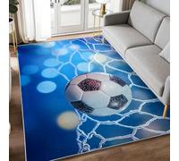 Alfombra para sala de estar, 60 x 90 cm, para dormitorio, lavable a máquina, antideslizante, diseño de dibujos animados, deportes, fútbol, luz de estrellas, alfombra de pelo bajo, alfombra azul claro