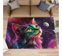 Alfombra para sala de estar, diseño de gatos, 160 x 230 cm, diseño de cielo estrellado y universo, antideslizante, de pelo corto, lavable a máquina, suave, para decoración del hogar