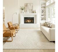 Alfombra para sala de estar Homcom, 200 x 140 cm, con tejido grueso, diseño geométrico, suave y antideslizante, estilo moderno, ideal para sala de estar, dormitorio y oficina, color crema. BLANCO 1400