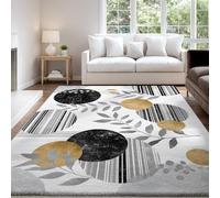 Alfombra para Sala Plata Antideslizante Lavables en Lavadora Alfombras Habitacion Dormitorio Comedor Cocina Geométrico Abstracto Hoja Artístico Pequeña Pelo Corto Tapete 60 x 100 cm