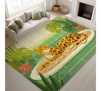Alfombra para Sala Verde Hierba Antideslizante Lavables en Lavadora Alfombras Habitacion Dormitorio Comedor Cocina Dibujos Animados Animales Leopardo Baño Pequeña Pelo Corto Tapete 60 x 100 cm