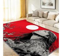 Alfombra para salón, antideslizante, 80 x 150 cm, color rojo y negro, lavable, alfombra para dormitorio, diseño de flores de cerezo, alfombra de cama, alfombra de zona, personajes plantas y flores