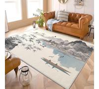 Alfombra para Salón de Pelo Corto 160x230 cm Pintura de Paisaje China Alfombras Lavables Antideslizantes Estilo de Tinta Alfombra Moderna Interior para Dormitorio, Sala, Cocina y Pasillo