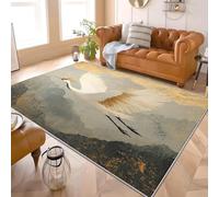 Alfombra para Salón de Pelo Corto 60x90 cm Pintura de Paisaje Y Grulla Blanca Alfombras Lavables Antideslizantes MarróN Alfombra Moderna Interior para Dormitorio, Sala, Cocina y Pasillo
