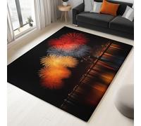Alfombra para salón de pelo multicolor, 140 x 200 cm, lavable a máquina, antideslizante, moqueta, ciudad, moderna, fuego de artificio, alfombra de pelo rano, suave y fácil de limpiar, para dormitorio