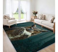 Alfombra para salón, lavable a máquina, animal, antideslizante, suave, alfombra ecológica, bosque brumoso, búho, gran duque, 80 x 150 cm, pelo bajo suave, dormitorio, cocina, entrada, sala decoración