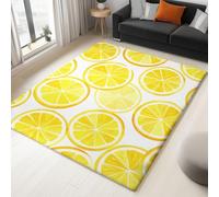 Alfombra para salón, lavable de pelo corto, mullida y antideslizante para dormitorio, comedor, habitación juvenil, baño, muy suave y duradera, fruta acuarela y rodaja de limón, color amarillo, 120 x