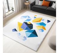 Alfombra para salón lavable de pelo corto, mullida y antideslizante para dormitorio, comedor, pasillo, alfombra suave y duradera, formas geométricas vectoriales 3D, color blanco, 160 x 230 cm