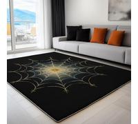 Alfombra para Salon Pelo Corto 120 x 170 cm, Alfombra Suave, Antideslizante con Patrón Impreso Retro Telaraña Blanca, Lavable a máquina y para Pasillo y Dormitorio, Negro