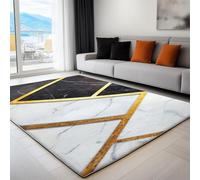 Alfombra para Salon Pelo Corto 160 x 220 cm, Alfombra Suave, Antideslizante con Patrón Impreso Geometría Mármol Líneas, Lavable a máquina y para Pasillo y Dormitorio, Crema
