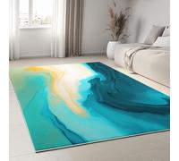 Alfombra para Salon Pelo Corto 60 x 90 cm, Alfombra Suave, Antideslizante con Patrón Impreso Elegante Abstracto Mármol, Lavable a máquina y para Pasillo y Dormitorio, Verde Azulado