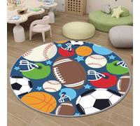 Alfombra para Salón Sofá Silla Cojín Interior Alfombra Infantil para Dormitorio Cuarto de Jugar Lavable Suave Antideslizante Largo Alfombra Esponjosa de Cama Fútbol Estrella (Azul 3, 100x100cm)