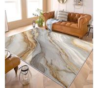 Alfombra para Salón y Cocina 120x170 cm Fluido de Textura de MáRmol Pelo Corto, Lavable en Lavadora, Antideslizante, Oro Alfombra Suave y Fácil de Limpiar, para Dormitorio, Entrada