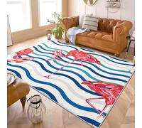 Alfombra para Salón y Cocina 160x230 cm Grulla de Corona Roja En Acuarela Pelo Corto, Lavable en Lavadora, Antideslizante, LíNeas Azules Alfombra Suave y Fácil de Limpiar, para Dormitorio, Entrada