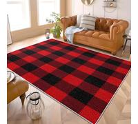 Alfombra para Salón y Cocina 180x240 cm CláSico Estampado de TartáN EscocéS Pelo Corto, Lavable en Lavadora, Antideslizante, Rojo Alfombra Suave y Fácil de Limpiar, para Dormitorio, Entrada