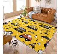 Alfombra para Salón y Cocina 180x240cm Caricatura Excavadora VehíCulo de ConstruccióN Pelo Corto Lavable en Lavadora Antideslizante Amarillo Alfombra Suave y Fácil de Limpiar, para Dormitorio, Entrada