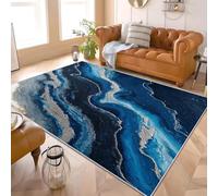 Alfombra para Salón y Cocina 200x300 cm Fluido de Textura de MáRmol Pelo Corto, Lavable en Lavadora, Antideslizante, Azul Alfombra Suave y Fácil de Limpiar, para Dormitorio, Entrada