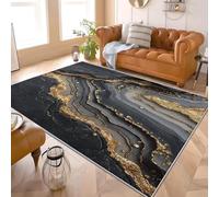 Alfombra para Salón y Cocina 200x300 cm Textura de MáRmol de Lujo Pelo Corto, Lavable en Lavadora, Antideslizante, Negro Alfombra Suave y Fácil de Limpiar, para Dormitorio, Entrada