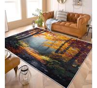 Alfombra para Salón y Cocina 80x150 cm Pintura Al óLeo de Bosque OtoñAl Pelo Corto, Lavable en Lavadora, Antideslizante, Amarillo Alfombra Suave y Fácil de Limpiar, para Dormitorio, Entrada