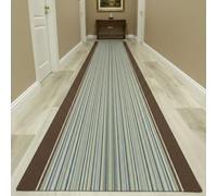 Alfombra Pasillera Larga Prisma - Diseño Moderno a Rayas - Polipropileno con Base de Gel Antideslizante - Ideal para Pasillos y Entradas - 5 Colores - Uso Interior (Prisma Marrón 67×825 cm)