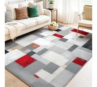 Alfombra Pasillo Antideslizante Gris Rosa, Cocina Entrada con Estampado Geométrico Moderno Abstracto Cuadrados Lavable Comedor Pasillo Alfombra Cocina Lavadero Entrada Habitacion 80 x 150 cm