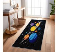 Alfombra Pasillo Larga 60x240 cm Alfombras Cocina Lavable Antideslizante Tapetes Dibujos Animados Planetas Espacio para Sala Habitacion Dormitorio Comedor Larga Carpet Negro