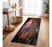 Alfombra Pasillo Larga Amanecer Alfombras Cocina Lavable Antideslizante, Tapetes 60 x 180 cm para Sala Habitacion Dormitorio Comedor Cueva De Hongos De Colores De Dibujos Animados Tapete Pelo Corto